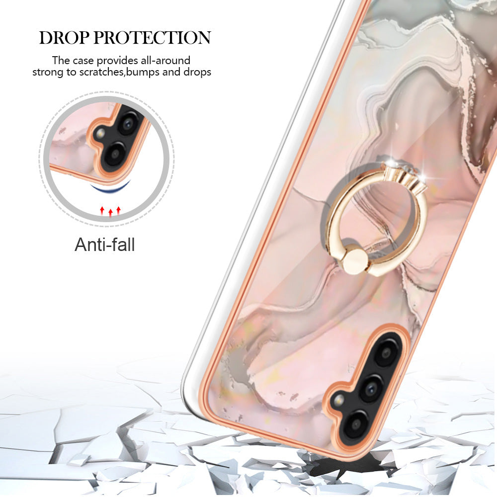 YB IMD Series-17 Style-E For Samsung Galaxy A55 5G Case 2.0mm TPU Marble Phone Cover with Ring Holder - Pink YB IMD Series-17 Style-E For Samsung Galaxy A55 5G Case 2.0mm TPU Marble Phone Cover with Ring Holder - Pink